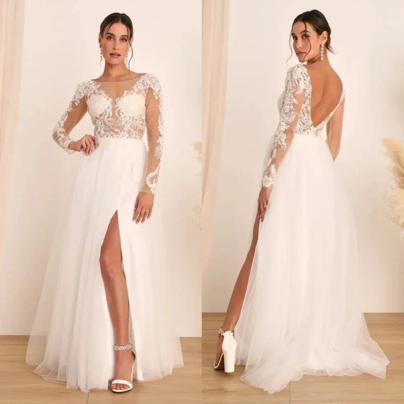Lulus Endless Adoration White Embroidered A-Line Maxi Dress Wedding Bride Party - Picture 1 of 14